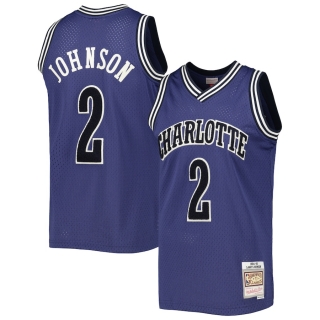 Men's Charlotte Hornets Larry Johnson Mitchell & Ness Blue Hardwood Classics Off-Court Swingman Jersey