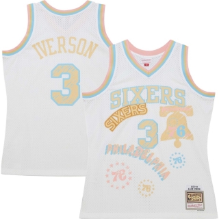 Men's Philadelphia 76ers Allen Iverson Mitchell & Ness White Swingman Sidewalk Sketch Jersey