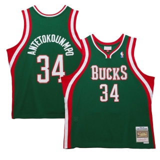 Men's Milwaukee Bucks Giannis Antetokounmpo Mitchell & Ness Hunter Green 2013-14 Hardwood Classics Swingman Jersey