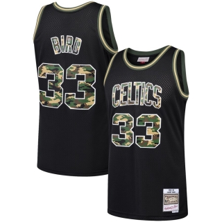 Men's Boston Celtics Larry Bird Mitchell & Ness Black Straight Fire Camo Swingman Jersey