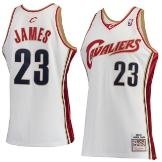 Men's Cleveland Cavaliers LeBron James Mitchell & Ness White Rookie Authentic Jersey