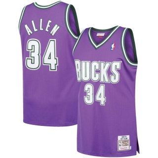 Milwaukee Bucks Ray Allen Mitchell & Ness Purple Hardwood Classics Authentic Player Jersey
