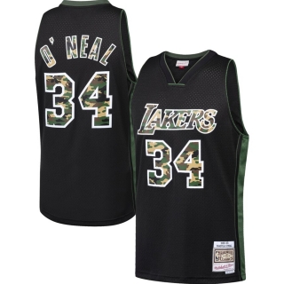 Men's Los Angeles Lakers Shaquille O'Neal Mitchell & Ness Black Straight Fire Camo Swingman Jersey