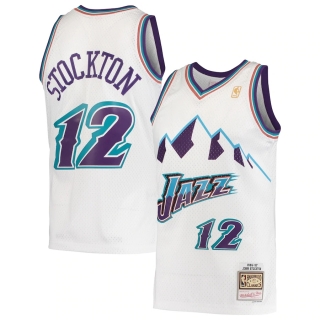 Men's Utah Jazz John Stockton Mitchell & Ness White Hardwood Classics 1996-97 Swingman Jersey