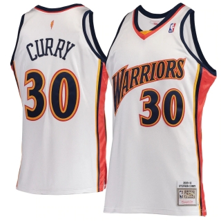 Men's Golden State Warriors Stephen Curry Mitchell & Ness White Hardwood Classics 2009-10 Home Authentic Jersey