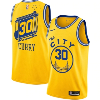 Men's Golden State Warriors Stephen Curry Nike Yellow Hardwood Classics Finished Swingman Jersey - The City Classic Edition