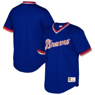 Men's Atlanta Braves Mitchell & Ness Royal Cooperstown Collection Mesh Wordmark V-Neck Jersey