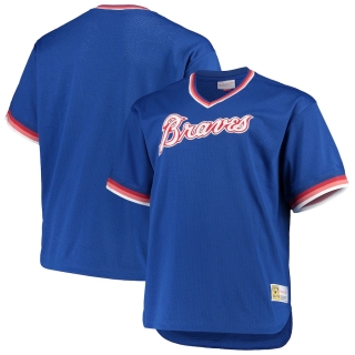 Men's Atlanta Braves Mitchell & Ness Royal Big & Tall Cooperstown Collection Mesh Wordmark V-Neck Jersey