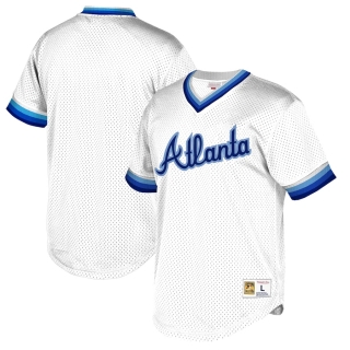 Men's Atlanta Braves Mitchell & Ness White Big & Tall Cooperstown Collection Mesh Wordmark V-Neck Jersey
