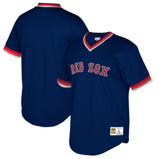 Men's Boston Red Sox Mitchell & Ness Navy Cooperstown Collection Mesh Wordmark V-Neck Jersey