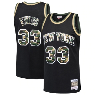 Men's New York Knicks Patrick Ewing Mitchell & Ness Black Straight Fire Camo Swingman Jersey