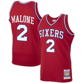 Men's Philadelphia 76ers Moses Malone Mitchell & Ness Red 1982-83 Hardwood Classics Authentic Player Jersey