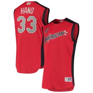 Men's Cleveland Indians Brad Hand Majestic Red NavyNational League 2019 MLB All-Star Game Workout Player Jersey