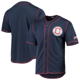 Cleveland Indians Stitches Team Color Button-Down Jersey - Navy Red
