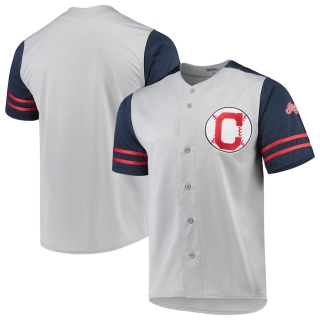 Cleveland Indians Stitches Button-Up Jersey - Gray Navy