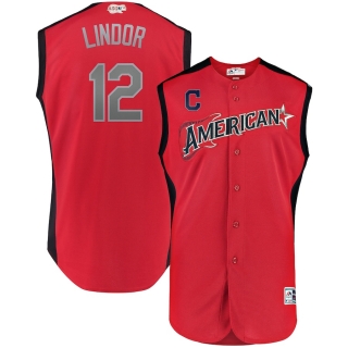 Men's American League Francisco Lindor Majestic Red 2019 MLB All-Star Game Workout Player Jersey