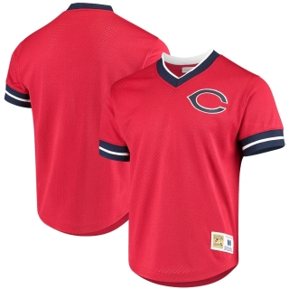 Men's Cleveland Indians Mitchell & Ness Red Mesh V-Neck Jersey