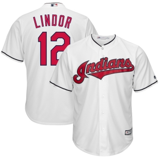 Men's Cleveland Indians Francisco Lindor Majestic White Home Big & Tall Cool Base Player Jersey