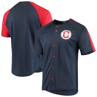 Men's Cleveland Indians Stitches Navy Logo Button-Up Jersey