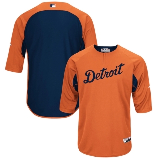 Men's Detroit Tigers Majestic Orange Navy Authentic Collection On-Field 3-4-Sleeve Batting Practice Jersey