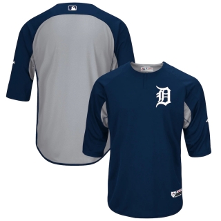 Men's Detroit Tigers Majestic Navy Gray Authentic Collection On-Field 3-4-Sleeve Batting Practice Jersey