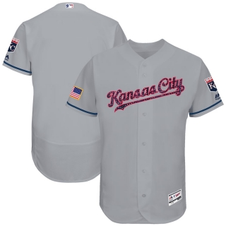 Men's Kansas City Royals Majestic Gray 2017 Stars & Stripes Authentic Collection Flex Base Team Jersey
