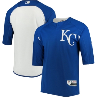 Men's Kansas City Royals Majestic Royal White Authentic Collection On-Field 3 4-Sleeve Batting Practice Jersey