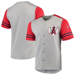 Los Angeles Angels Stitches Button-Up Jersey - Gray Red