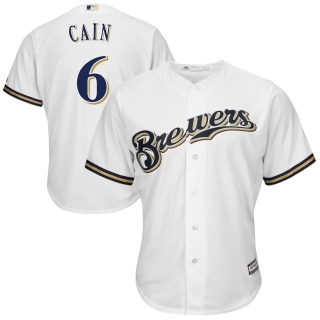 Men's Milwaukee Brewers Lorenzo Cain Majestic White Official Cool Base Player Jersey