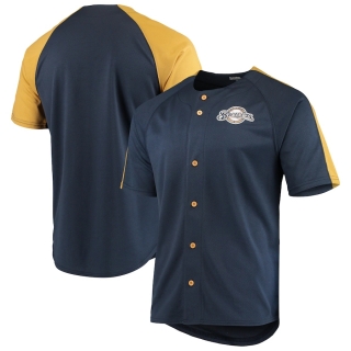 Men's Milwaukee Brewers Stitches Navy Logo Button-Up Jersey