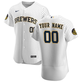Men's Milwaukee Brewers Nike White Navy 2020 Alternate Authentic Custom Patch Jersey