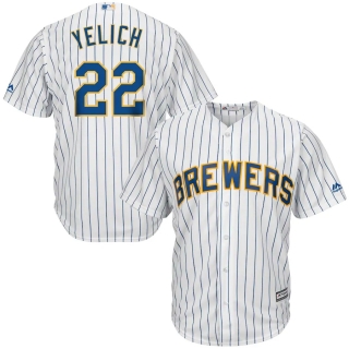 Men's Milwaukee Brewers Christian Yelich Majestic White Royal Alternate Official Cool Base Player Jersey