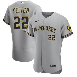 Men's Milwaukee Brewers Christian Yelich Nike Gray Road 2020 Authentic Player Jersey
