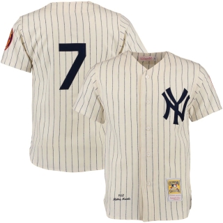 Men's New York Yankees Mickey Mantle Mitchell & Ness Cream Throwback Authentic Jersey