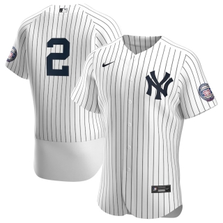 Men's New York Yankees Derek Jeter Nike White Navy 2020 Hall of Fame Induction Patch Authentic Jersey