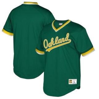 Men's Oakland Athletics Mitchell & Ness Green Cooperstown Collection Mesh Wordmark V-Neck Jersey