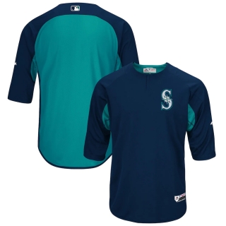 Men's Seattle Mariners Majestic Navy Aqua Authentic Collection On-Field 3-4-Sleeve Batting Practice Jersey