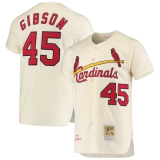 Men's St Louis Cardinals Bob Gibson Mitchell & Ness Cream Cooperstown Collection Authentic Jersey