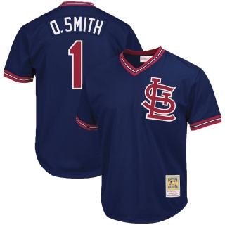 Men's St Louis Cardinals Ozzie Smith Mitchell & Ness Navy Cooperstown Collection Big & Tall Mesh Batting Practice Jersey