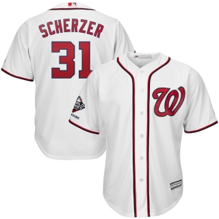 Men's Washington Nationals Max Scherzer Majestic White 2019 World Series Champions Home Official Cool Base Bar Patch Player Jersey