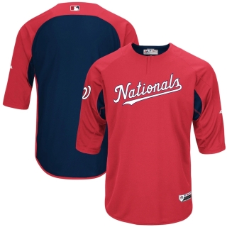Men's Washington Nationals Majestic Red Navy Authentic Collection On-Field 3-4-Sleeve Batting Practice Jersey