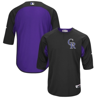 Men's Colorado Rockies Majestic Black Purple Authentic Collection On-Field 3-4-Sleeve Batting Practice Jersey