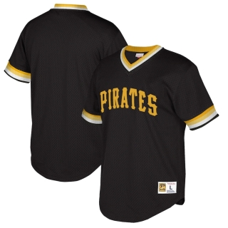 Men's Pittsburgh Pirates Mitchell & Ness Black Big & Tall Cooperstown Collection Mesh Wordmark V-Neck Jersey