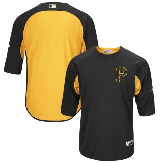 Men's Pittsburgh Pirates Majestic Black Gold Authentic Collection On-Field 3-4-Sleeve Batting Practice Jersey