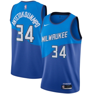 Men's Milwaukee Bucks Giannis Antetokounmpo Nike Blue 2020-21 Swingman Player Jersey – City Edition