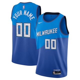 Men's Milwaukee Bucks Nike Blue 2020-21 Swingman Custom Jersey - City Edition