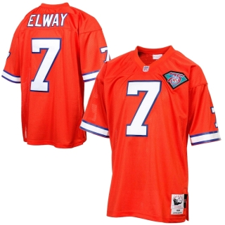 Mens Denver Broncos John Elway Mitchell & Ness Orange Silver Anniversary Authentic Throwback Jersey