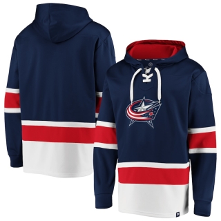 Men's Fanatics Branded Navy Columbus Blue Jackets Iconic Power Play Lace-Up Pullover Hoodie