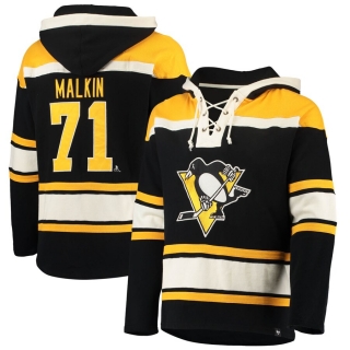 Men's Pittsburgh Penguins Evgeni Malkin '47 Black Player Name & Number Lacer Pullover Hoodie