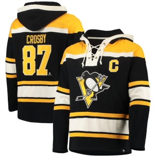 Men's Pittsburgh Penguins Sidney Crosby '47 Black Player Name & Number Lacer Pullover Hoodie